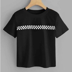 Black and white checkered stripe tee shirt
